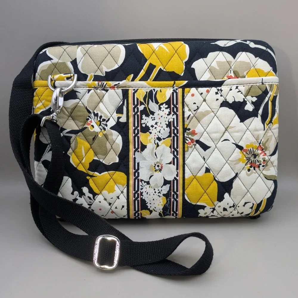 Vera Bradley Baroque Hard Shell Laptop Tablet Case Crossbody Black Yellow 12x8